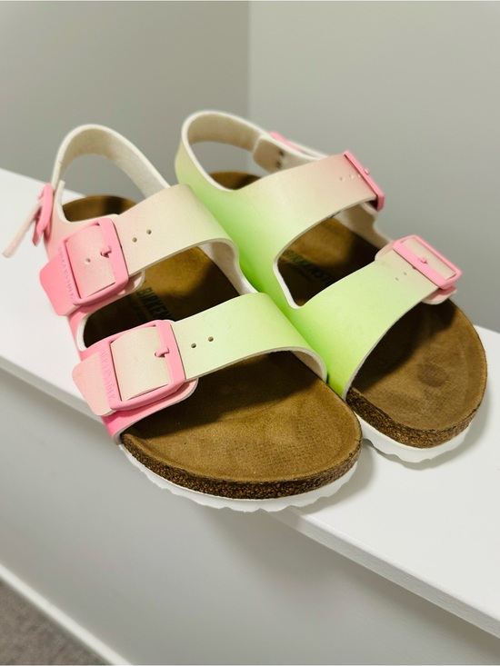 Birkenstock Shoes - Birkenstocks Two-Tone Pink & Lime Adjustable Buckle Sandals